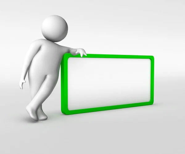 3D человек с зеленым рекламным щитом — стоковое фото