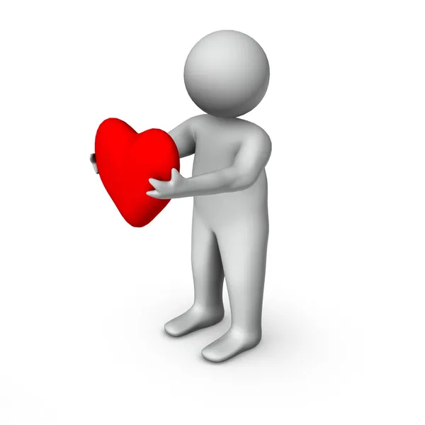 3D muž se srdcem — Stock fotografie