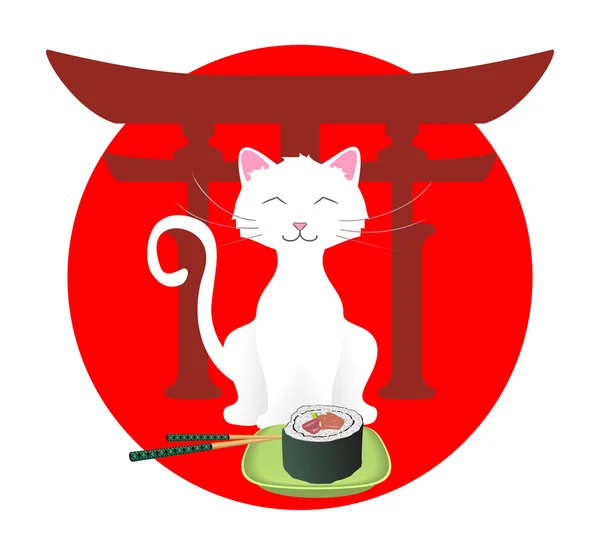 Gato feliz com sushi —  Vetores de Stock