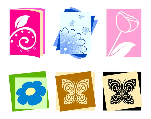 Icons with flowers and butterflies — Stock Vector
