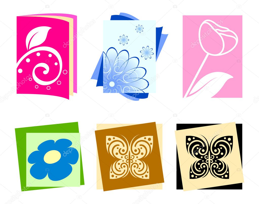 Icons with flowers and butterflies. Vector