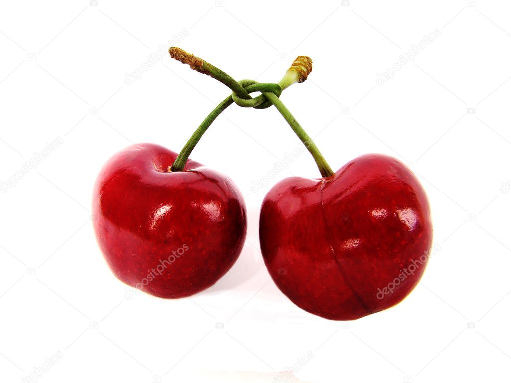 Two sweet cherries knotted