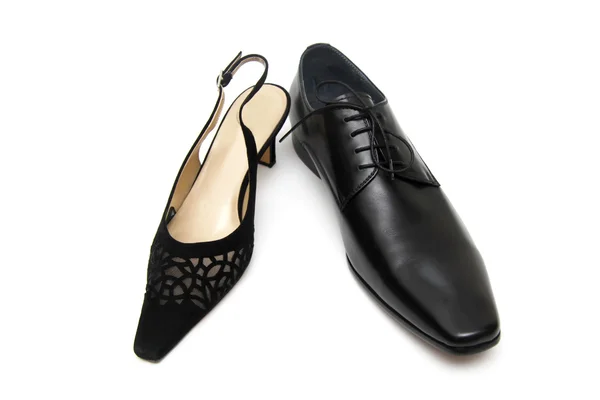 Zapato masculino negro y zapato femenino —  Fotos de Stock