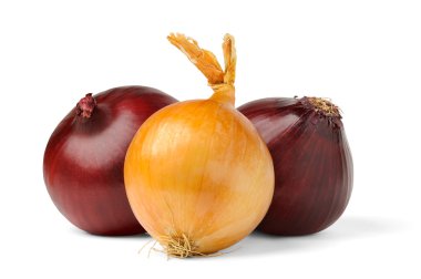 Three onions isolated on white clipart