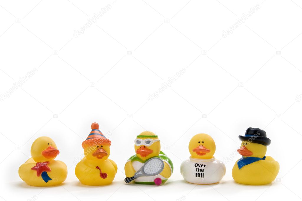 Five rubber ducks