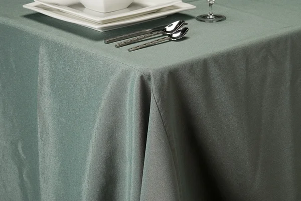 Turquoise linen table cloth — Stock Photo, Image