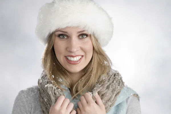 stock image Beautiful blonde in winter outfit