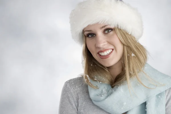 stock image Beautiful blonde in winter outfit