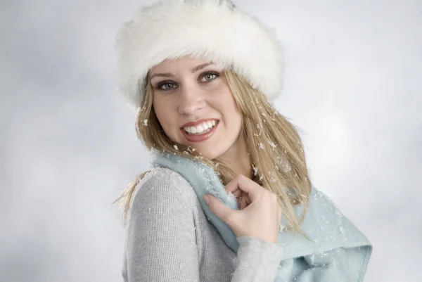 stock image Beautiful blonde in winter outfit