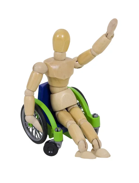 Modelo acenando em uma cadeira de rodas — Fotografia de Stock