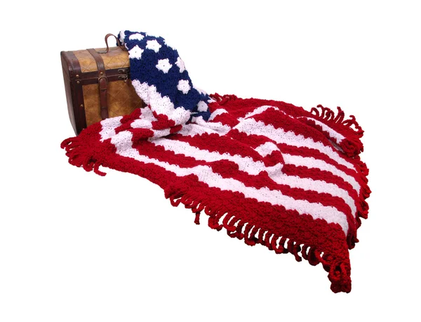 Flag afgan and wooden trunk — Stock Photo, Image
