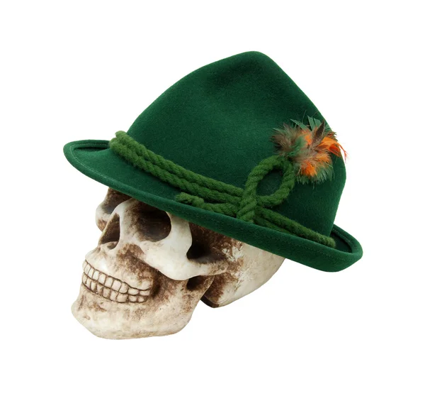 Felt Alpine hat on skull — Stock Photo, Image