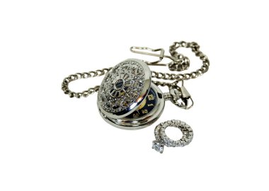 Pocket watch and diamond rings clipart