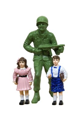 Soldier protecting students clipart