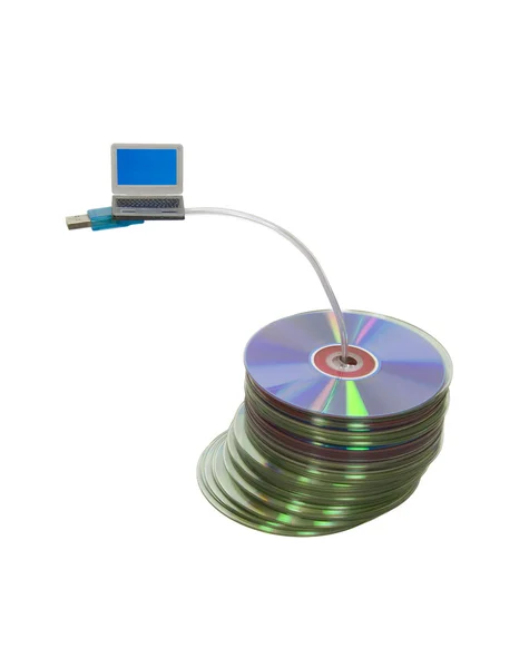 Computador on-line e armazenamento em disco — Fotografia de Stock