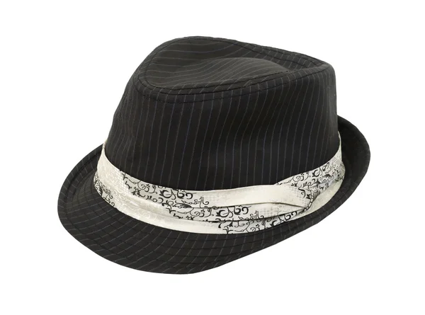 Sombrero Fedora negro con banda blanca — Foto de Stock