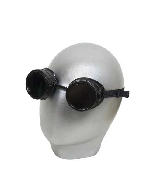 Black goggles on blank face — Stock Photo, Image