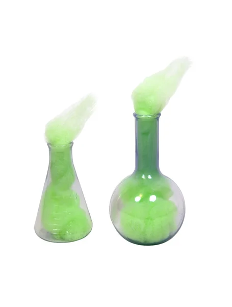 Green cloudy research beakers — Stock Photo, Image