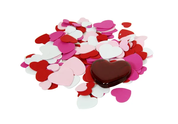 Coração de vidro vermelho e amor — Fotografia de Stock