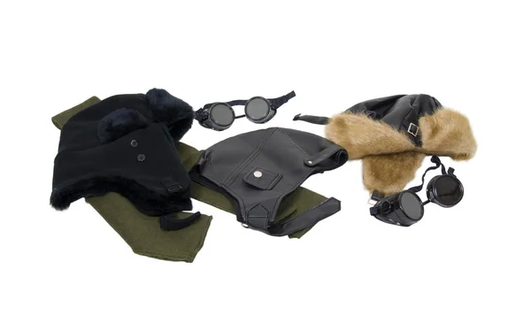 Leather and fur Aviator hats — Stock Photo, Image