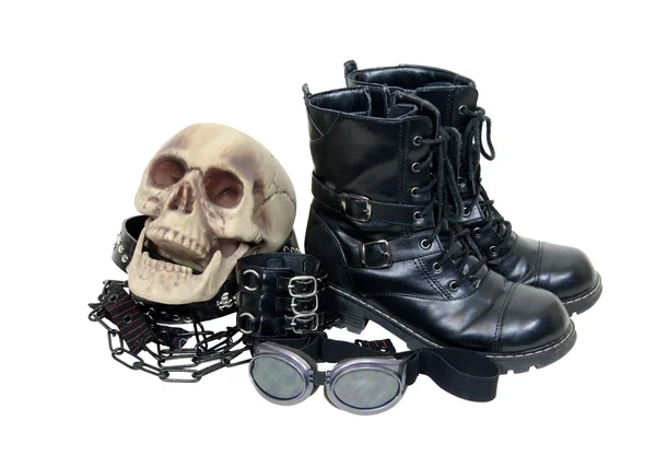 Macabre gothic leather items — Stock Photo, Image