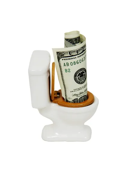 Pengar i toaletten — Stockfoto