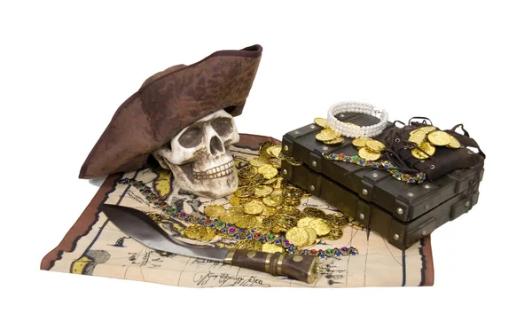 Pirate schedel en buit — Stockfoto