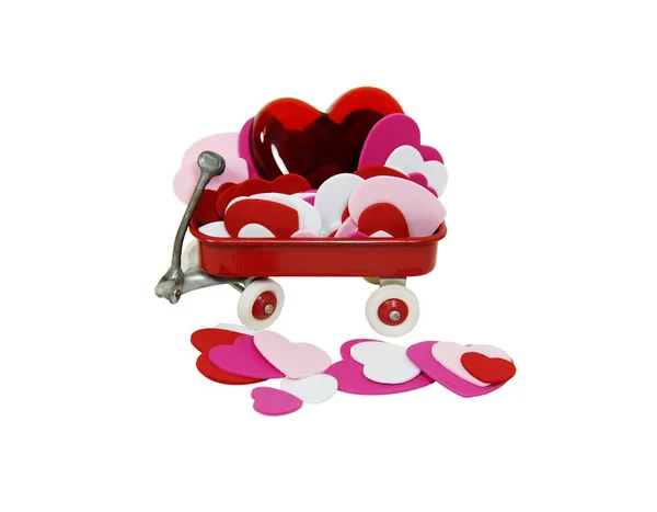Red wagon full of hearts — Stock Photo, Image