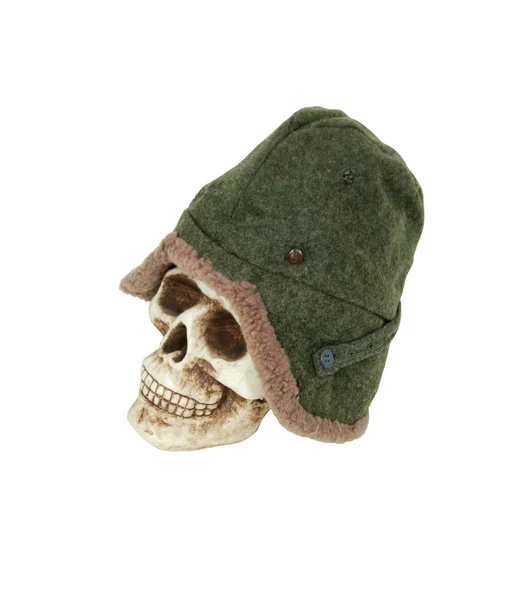 Chapéu militar de lã no crânio — Fotografia de Stock