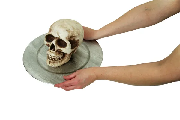 Skull on a silver platter — Stock Photo, Image