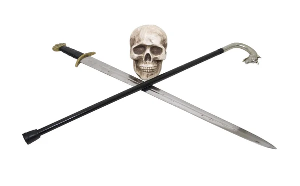 剣と杖で頭蓋骨 — ストック写真