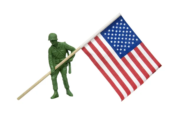 Soldato con bandiera americana — Foto Stock