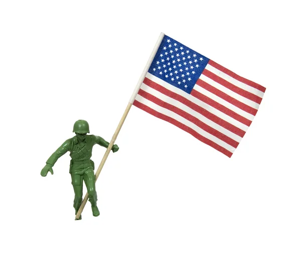 Soldaat wuivende Amerikaanse vlag — Stockfoto