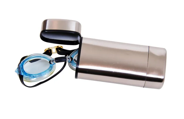 Swimming goggles in a fancy case — Stock Photo, Image