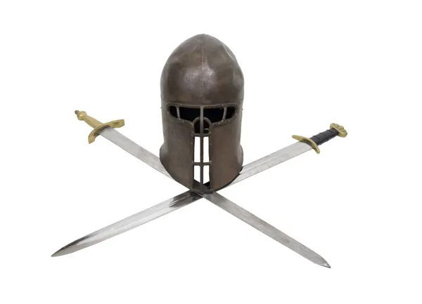 Medieval helm and crossed swords — Stock Photo, Image