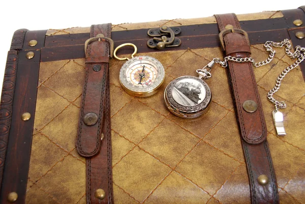 Traveling case and pocket items — Stock Photo, Image
