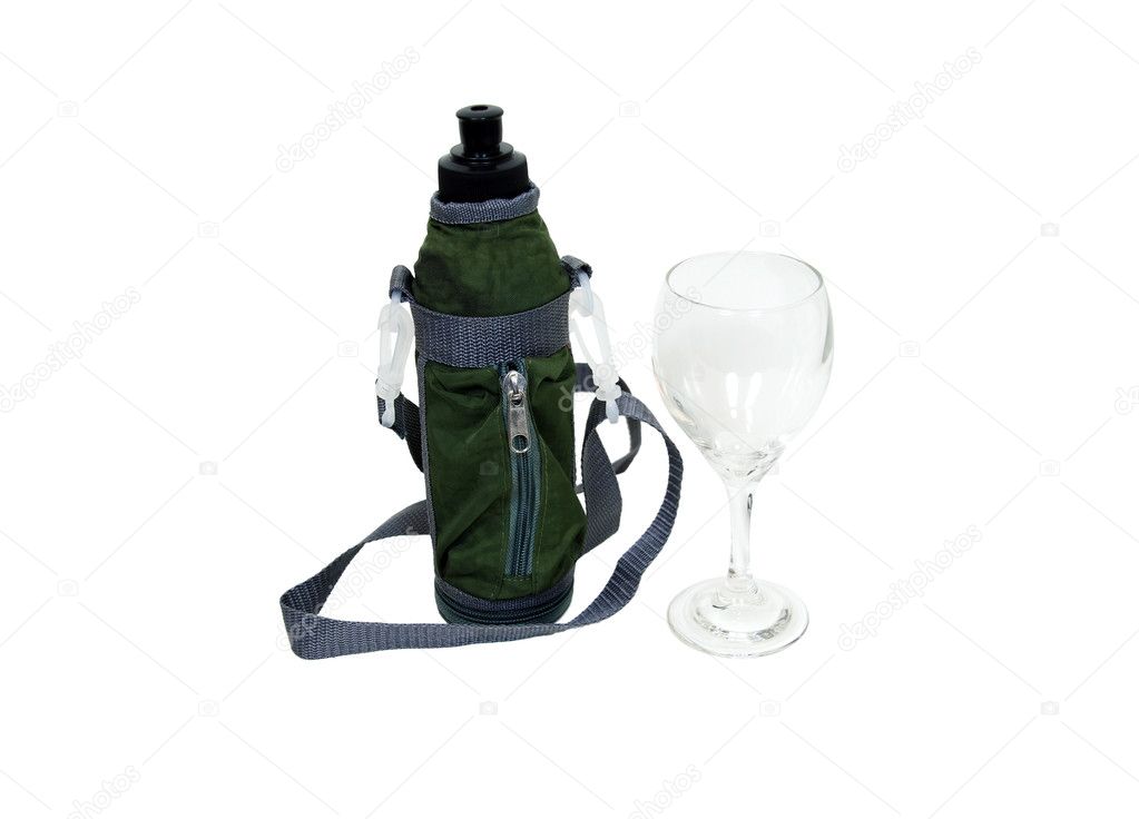 Water bottle and wine glass