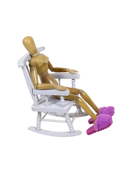 Cadeira de balanço e chinelos rosa Fuzzy — Fotografia de Stock