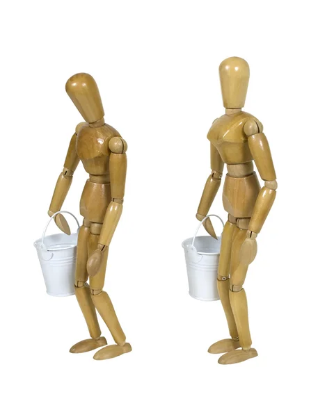 Carrying white metal pails — Stock Photo, Image