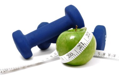 Blue Weights, Apple & Tape Measure clipart