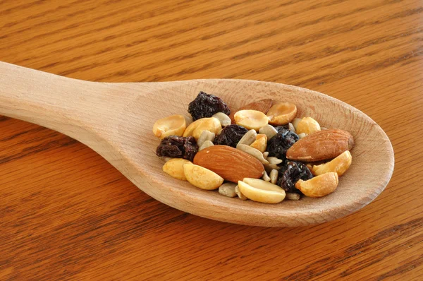 Trail Mix on Wooden Spoon — Stock Photo, Image
