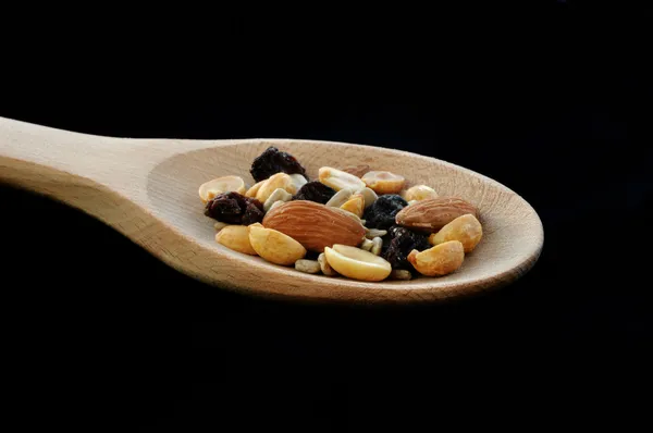 Trail Mix on Wooden Spoon — Stock Photo, Image