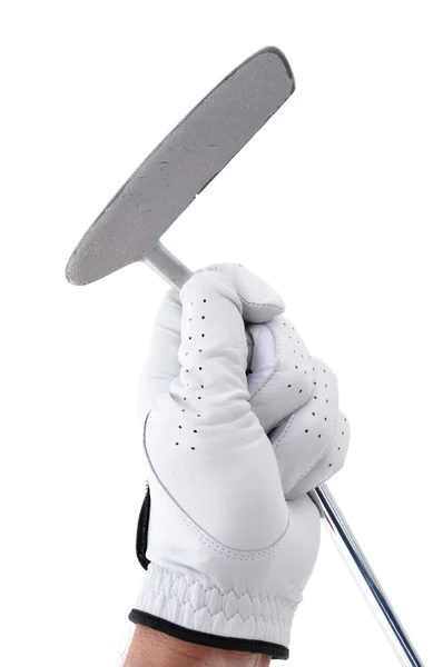 Golfspelare håller en putter — Stockfoto
