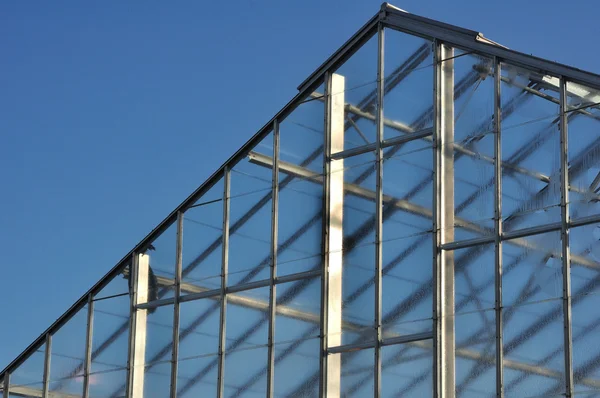 Dach szklarni przeciw błękitne niebo — Zdjęcie stockowe