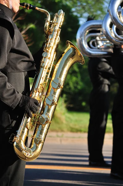 Playing Baritone saxophone — Stock Photo, Image