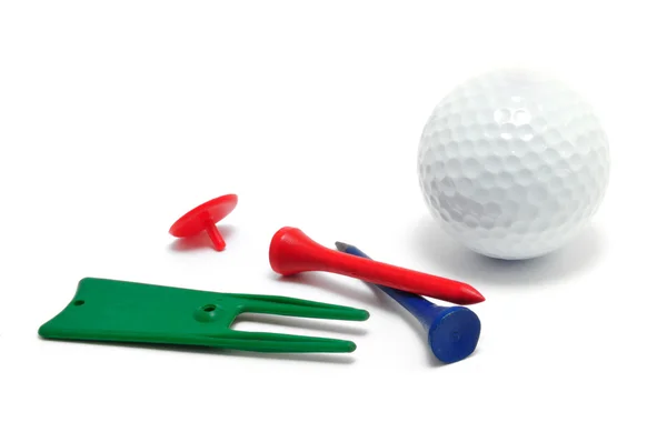 Piłeczki do golfa, trójniki, znacznik — Zdjęcie stockowe
