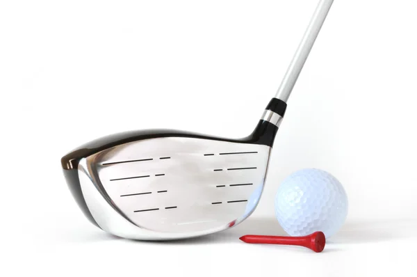 Föraren, golfboll och röd tee — Stockfoto