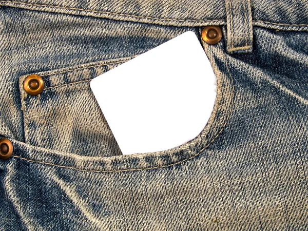 Denim ficka med notecard 1 — Stockfoto