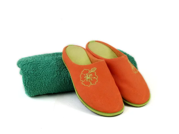 Carpet slippers and towel 2 — Stock Photo, Image