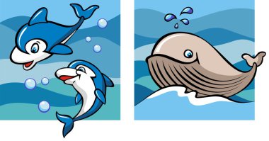 Marine life: dolphins and whale clipart